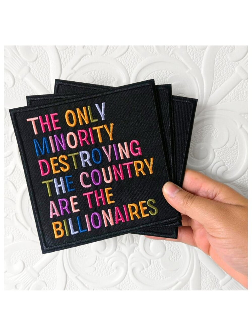 Anti Billionaire Patch Iron On Sew On Embroidered 5x5 Protest Punk Streetwear